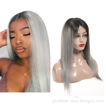 12A Brazilian Raw Virgin Human Hair Wigs 1b Gray Ombre Color 4x4 Lace Closure Wig Pre Plucked Cuticle Aligned HD Lace Front Wig